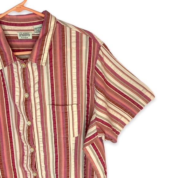 VTG Womens 20/22W Plus 100% Cotton Striped Seersucker Casual Button Down 90s Y2K - Picture 2 of 6